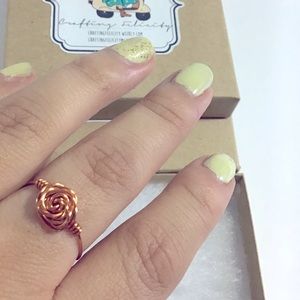 Handmade rose wire wrapped copper ring- stackable